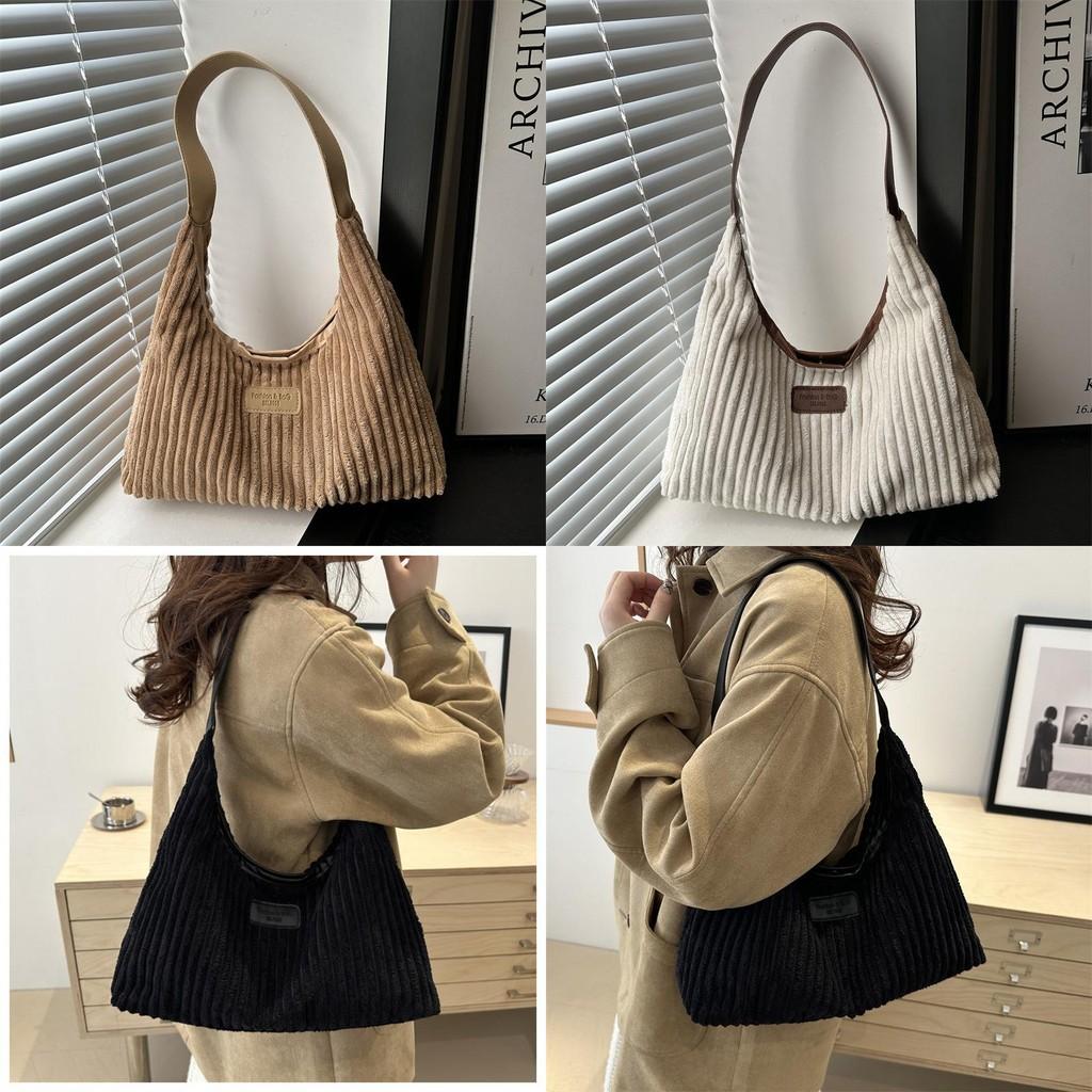 Fashionable Large Corduroy Shoulder Bag For Women Trendy Everyday Tote Handbag