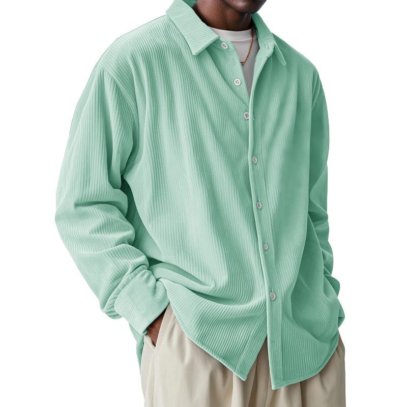 Men's European Corduroy Shirt, Men's Loose Trend Long Sleeve Solid Color Lapel Shirt