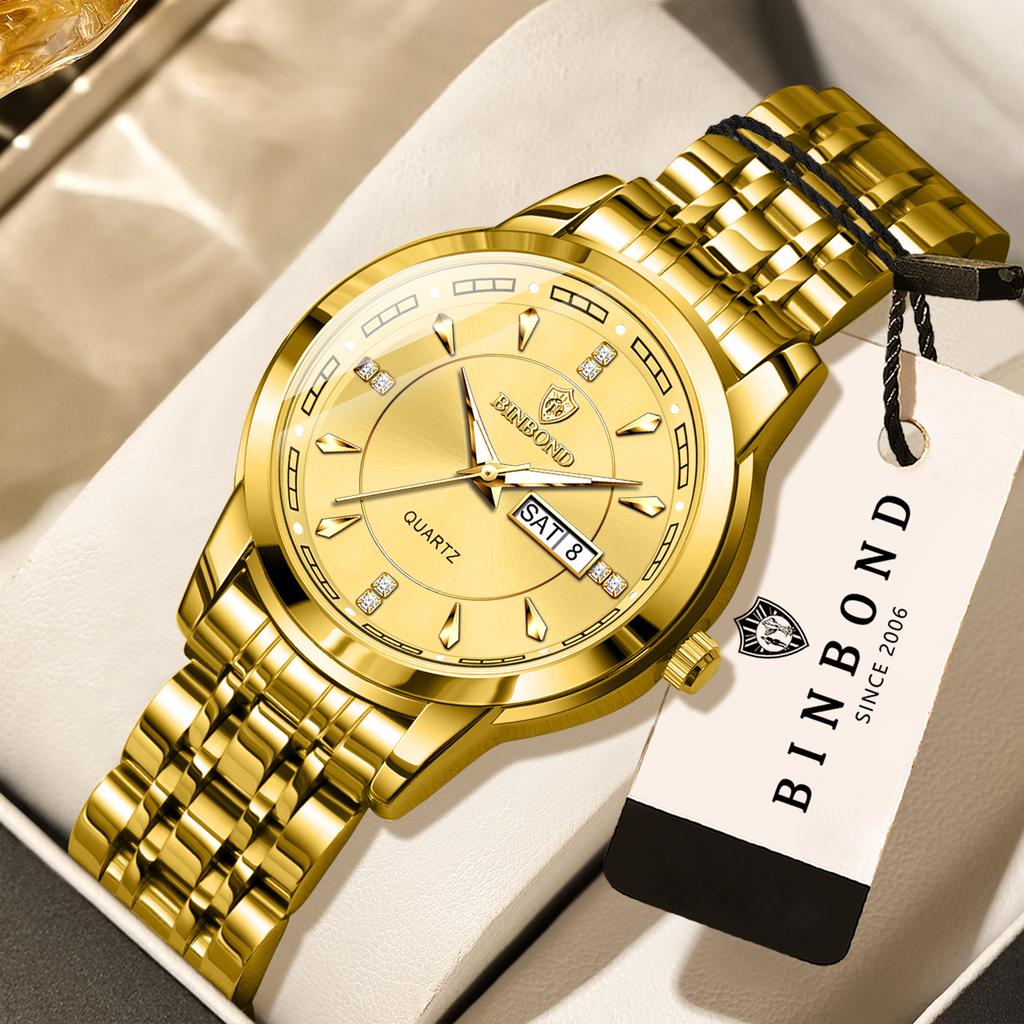 BINBOND Sturdy Luxury Quartz Watches For Women Luminous Waterproof Accurate Auto Date Week Display Ladies Watch Female Reloj