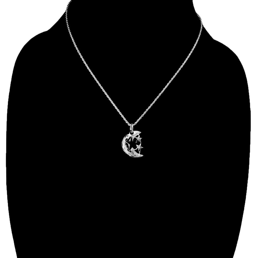 Hawaiian Jewelry Crescent Moon Star Pendant Necklace Silver 925 with 40cm Rope [Leilani] Men's (Comes Chain)