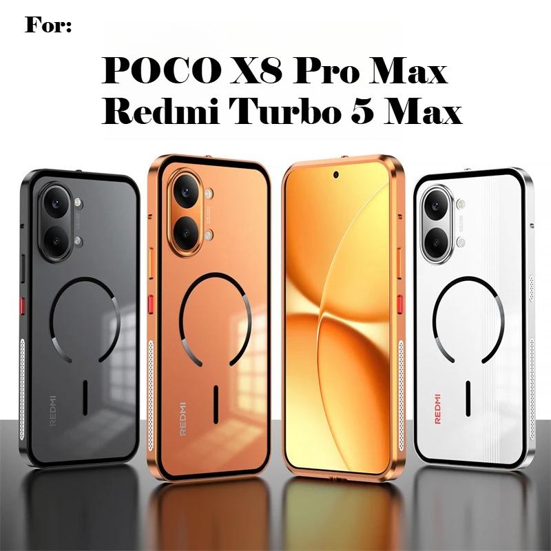 Aluminium Alloy Frame Snap-on Design Magnetic Case for Xiaomi POCO X8 Pro Max Redmi Turbo 5Max Matte Transparent Acrylic Cover