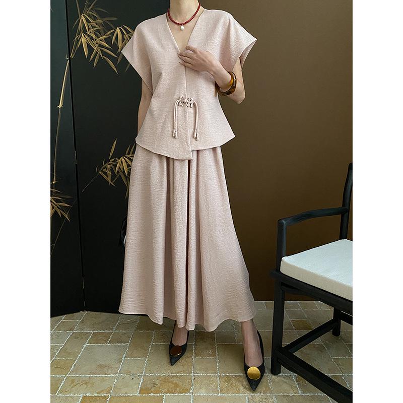 Sinan Tencel Vertical Cut Texture Top & Skirt Set SN5633 - Modern Chinese Style