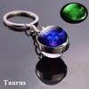 Luminous 12 Constellations Keychain Double-Sided Glass Ball Zodiac Pendant Key Ring