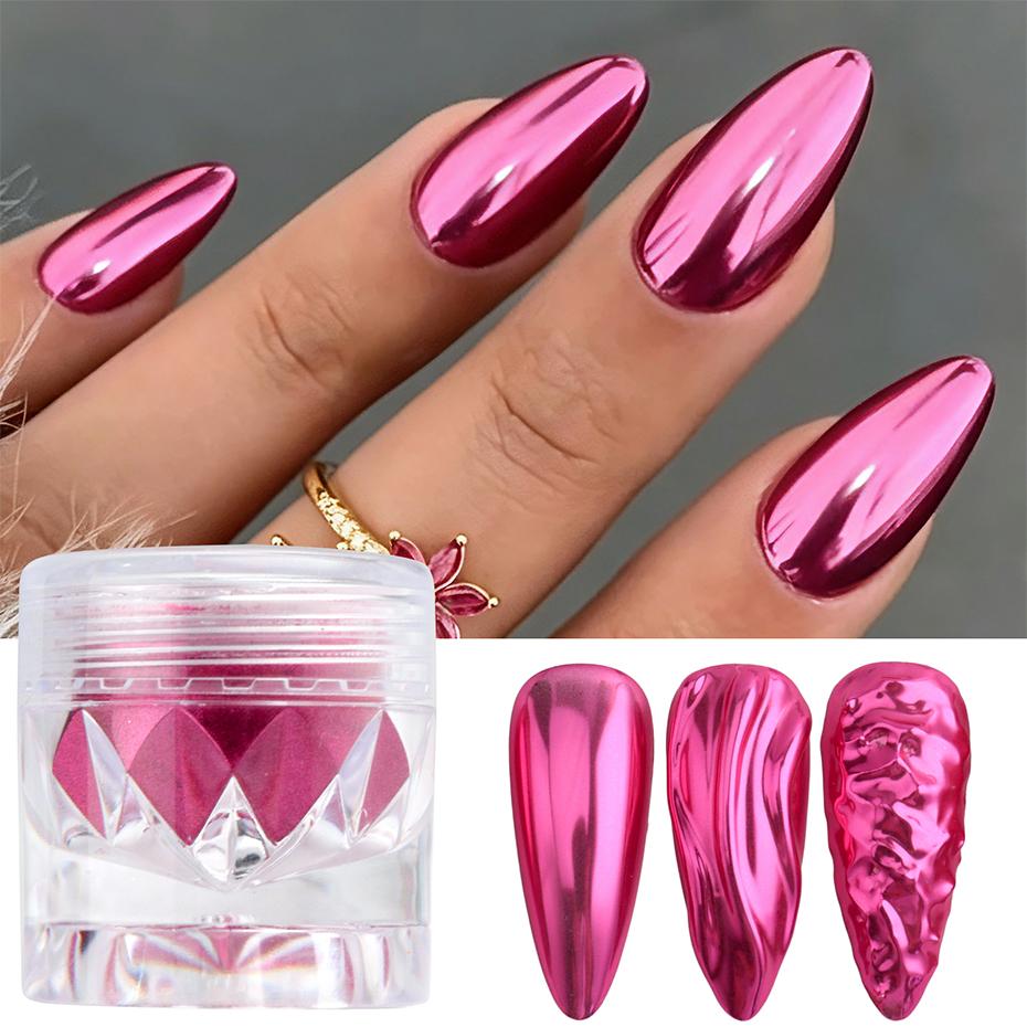 Xiaomi 1 Jar Hot Pink Chrome Nail Powder Metallic Mirror Nail Art Pigment Dust Shiny Rose Gold Manicure Nail Art Glitter Decorations