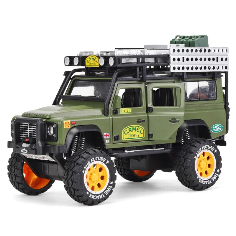 1:28 Scale Trophy Defender Hračky z tlakově lité slitiny Modely aut, Kovová autíčka s funkcí stahování Sbírky světel a zvuků Dárky
