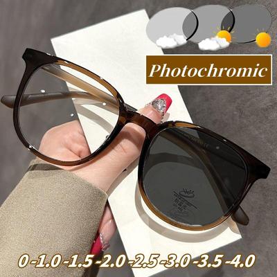 Intelligente photochrome Minus-Dioptrien-Brille für Damen, Outdoor-Sonnenbrille mit Farbwechsel, trendige Myopie-Rezeptbrille