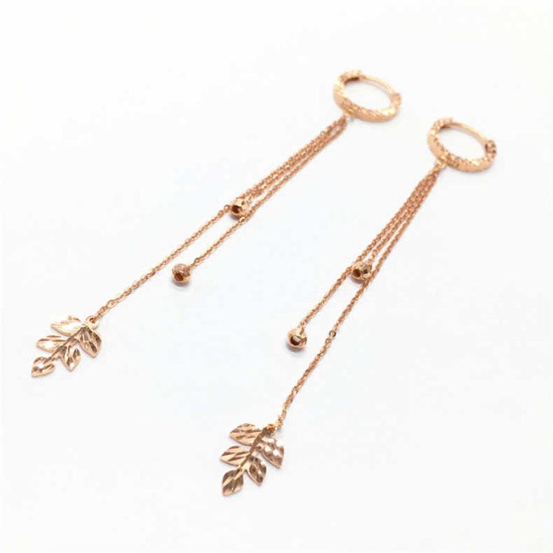 Purple Gold Round Bead Fringed Long Earrings, Luxury Shiny Rose Gold-Plated Car Flower Maple Leaf Earrings.