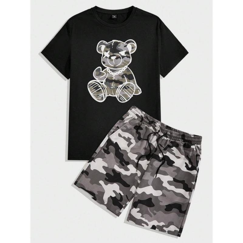 Summer Daily Men's Casual Shorts 3D Black And White Printed Men's T-shirt Shorts Set Urban Street Men Fashion Short Sleeves