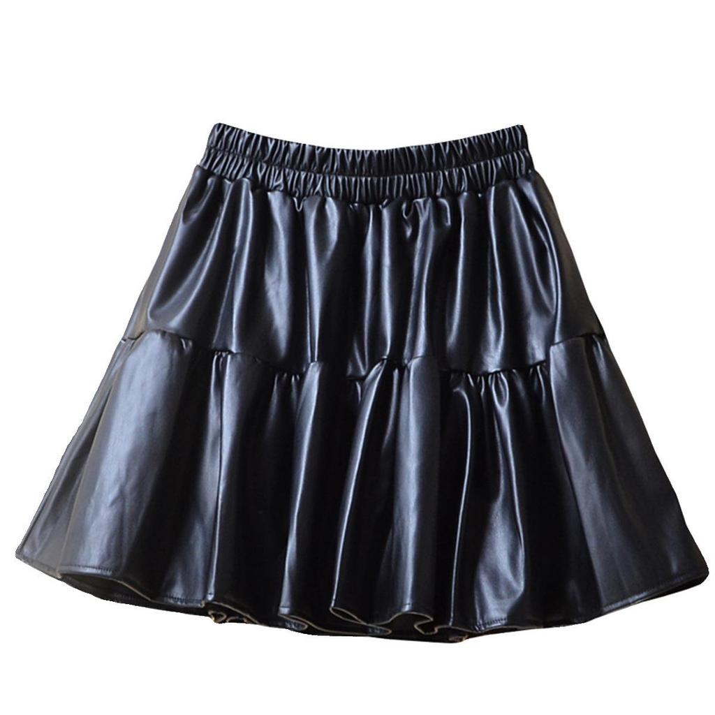 Women's High Waist PU Leather A-line Skirt – Slimming and Fluffy, Elastic Waist, Autumn 2025 Edition