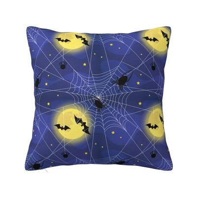 Black Spider Bat Web Halloween Pillowcase Printed Polyester Cushion Cover Gift Pillow Case Cover Home Square X