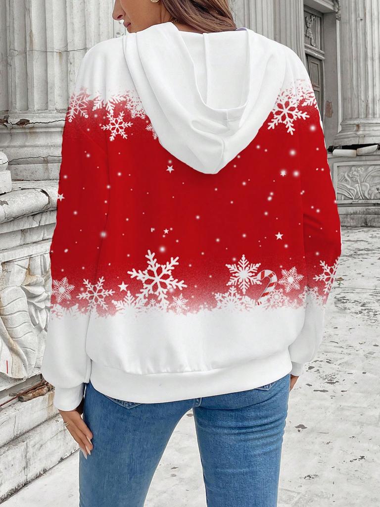 SHEIN Essnce Neformální minimalistická mikina s kapucí a celoplošným vánočním potiskem, vhodná na podzim/zimu