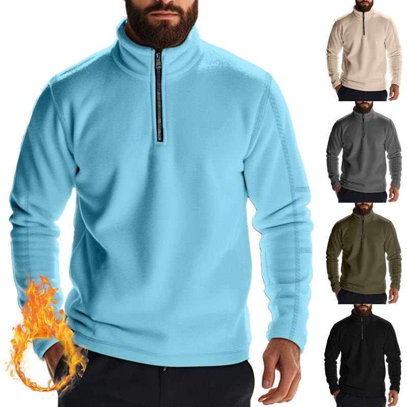 American Style Men Heavyweight Polar Fleece Outdoor Long Sleeve Stand Collar Zip Bottoming Sweatshirt