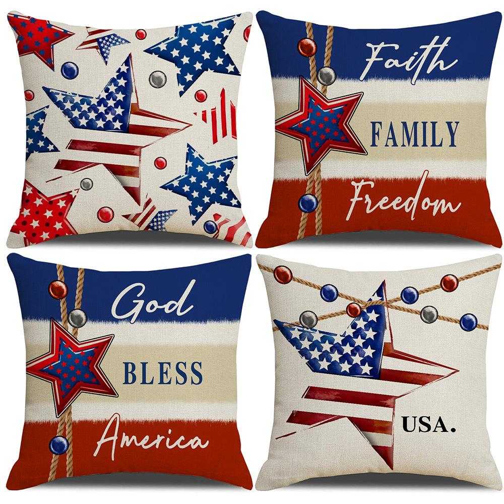 American Independence Day Pushing Cover Five-pointed Star Pushing Cover 45*45 Cm Red Star Stripe Print Pillow Cover