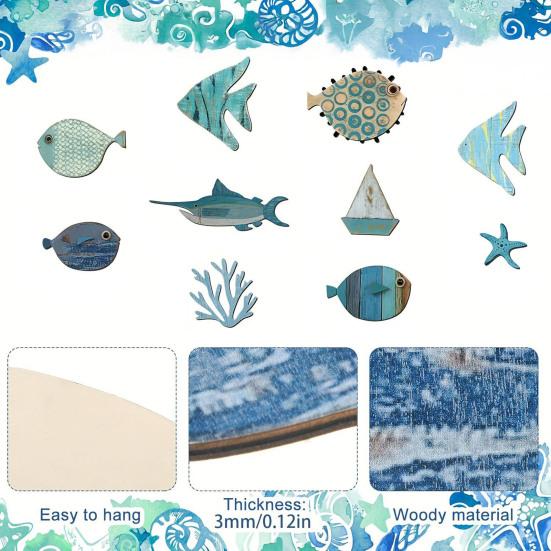 10Pcs/Set Fish Wall Decoration Coastal Style Wooden Fish Beach Theme Wall Art Fish Ornament