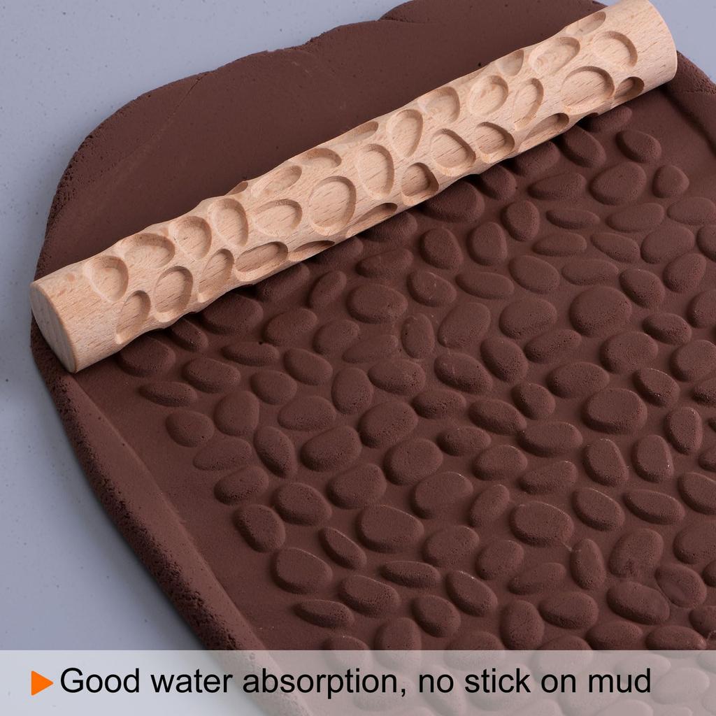 uxcell 6pcs Wooden Clay Roller Pattern Modeling 5.9" Beech Wood Hand Roller Wooden Ceramic Tool Wood Grain Technique Clay Roller Baking Clay DIY