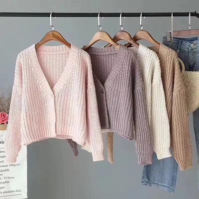 New Autumn and Winter Cardigan Short Sweater Women V Neck Loose Fashion Solid Color Coats Elegant Long Sleeve Casual Simple Clothing