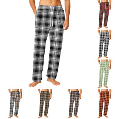 Men's Drawstring Pocket Flannel  Pants Homewear Sleep Pants