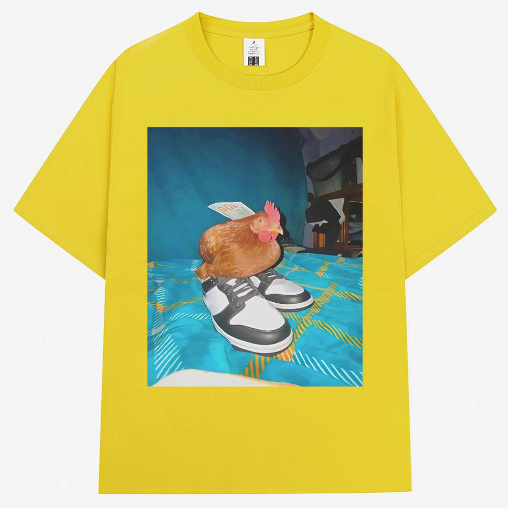 Funny Dripped Out Chicken Meme Print Tshirts Humor Chicken with Shoes Unisex Unisex T Shirt Creativity Popular Loose Cotton Tshirt