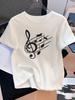 Women's Casual Music Note Print T-Shirt Crew Neck Short Sleeve Music Symbol Pattern Summer Versatile Design Clothing
