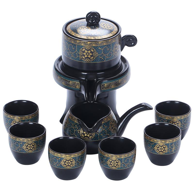 Lazy Automatic Tea Set Stone Mill Rotating Water Outlet Home Office Retro Ceramic Tea Maker Teaware Sets