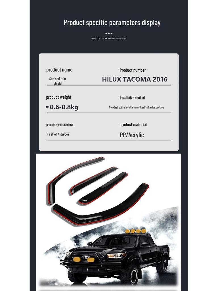Regenschutz für Hilux und Tacoma Pickup-Fenster - Kompatibel mit 16 Modellen