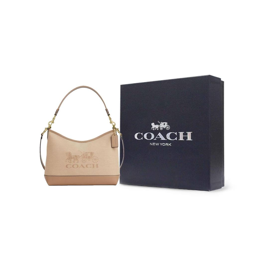Coach Laurel 31 Horse And Carriage Pattern PVC Shoulder Bag Large Women Shoulder Bag Light-Yellow CAK91-IMLG6