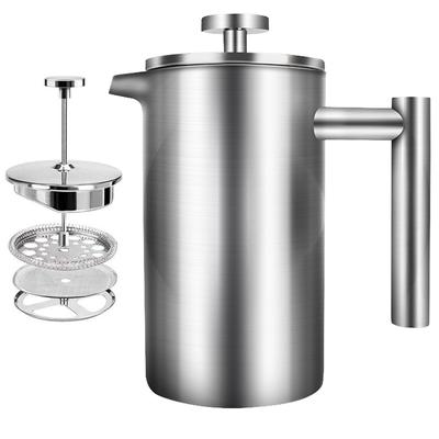 Large Capacity French Press Coffee Maker Coffee Percolator Pot Tea Maker Pot Espresso Coffee Machine Stainless Steel Double Wall
