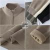 Men's Trendy Woolen Half-Zip Sweater with Velvet Lining - Warm Stand Collar Knitwear