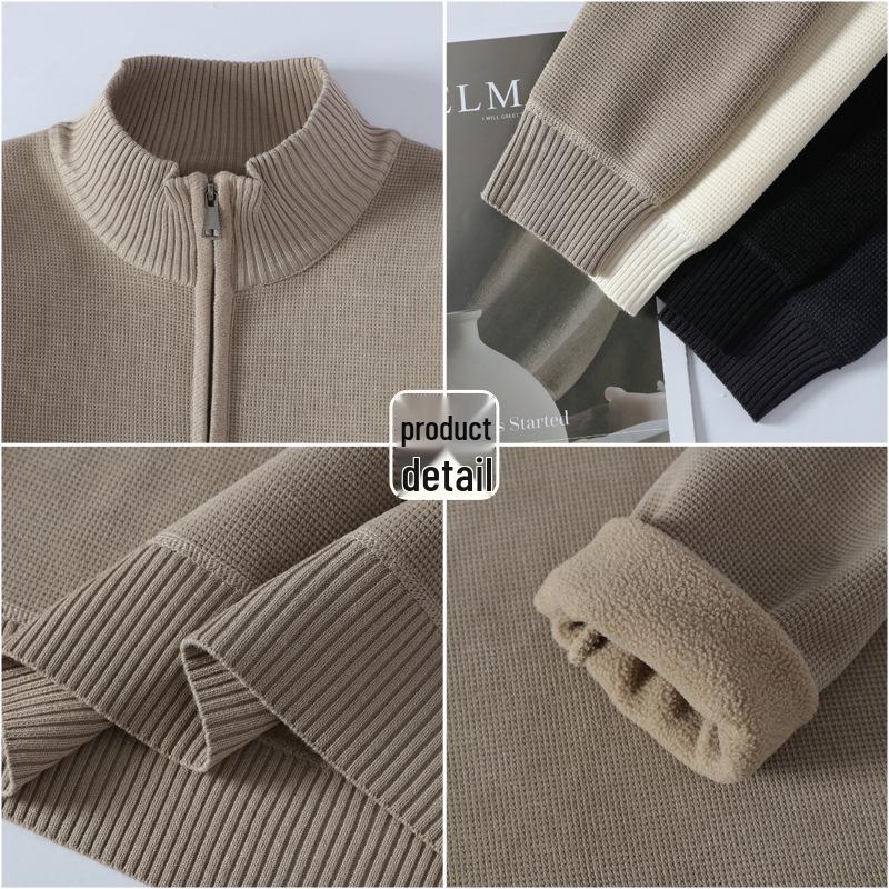 Men's Trendy Woolen Half-Zip Sweater with Velvet Lining - Warm Stand Collar Knitwear