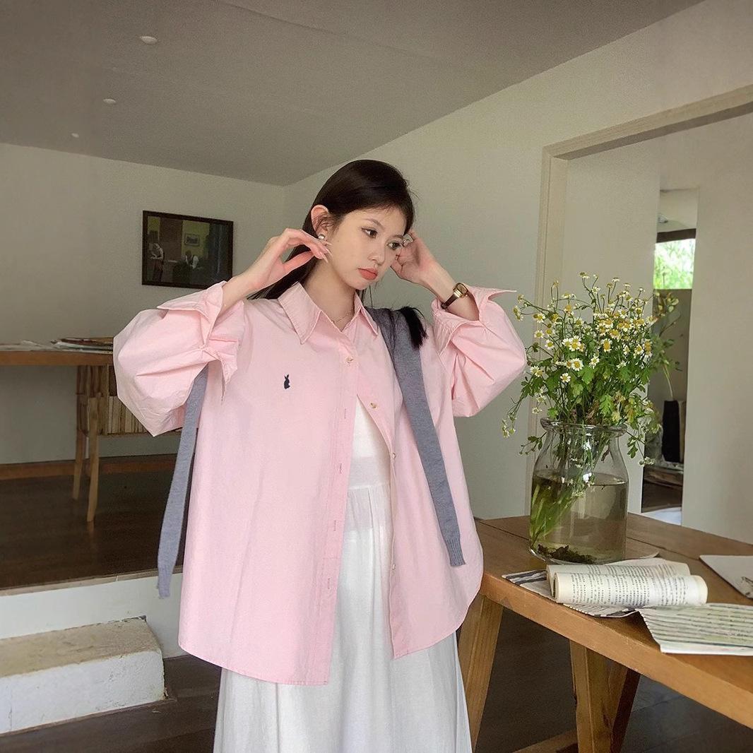 

Japanese-Style Rabbit Embroidery Women s Long-Sleeve Cardigan Shirt for Spring/Summer 2025 XXL рожевий