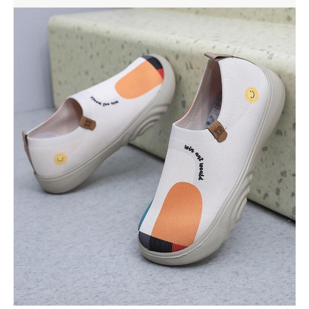 Cloth Shoes Casual Fly Weaving Sports Painted Single Shoes, Breathable Soft Sole Fashion Stirrups Women's Shoes