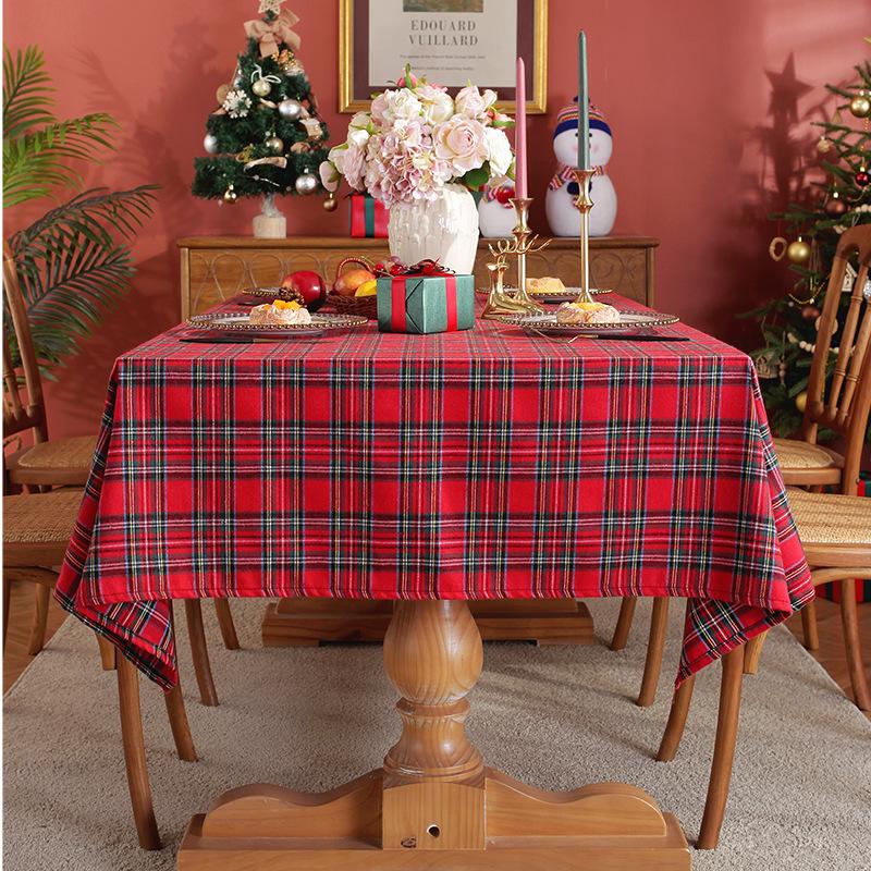 Christmas Party Living Room Party Tablecloth Rectangular Household Yarn-dyed Red and White Plaid Decorative Tablecloth