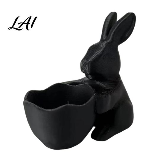 Decorative Bunny Candy Container 3D Printed Easter Bowl Cute Rabbit Holding Bowl Figurine DIY Paintable White Desk Smooth Surface Decor for