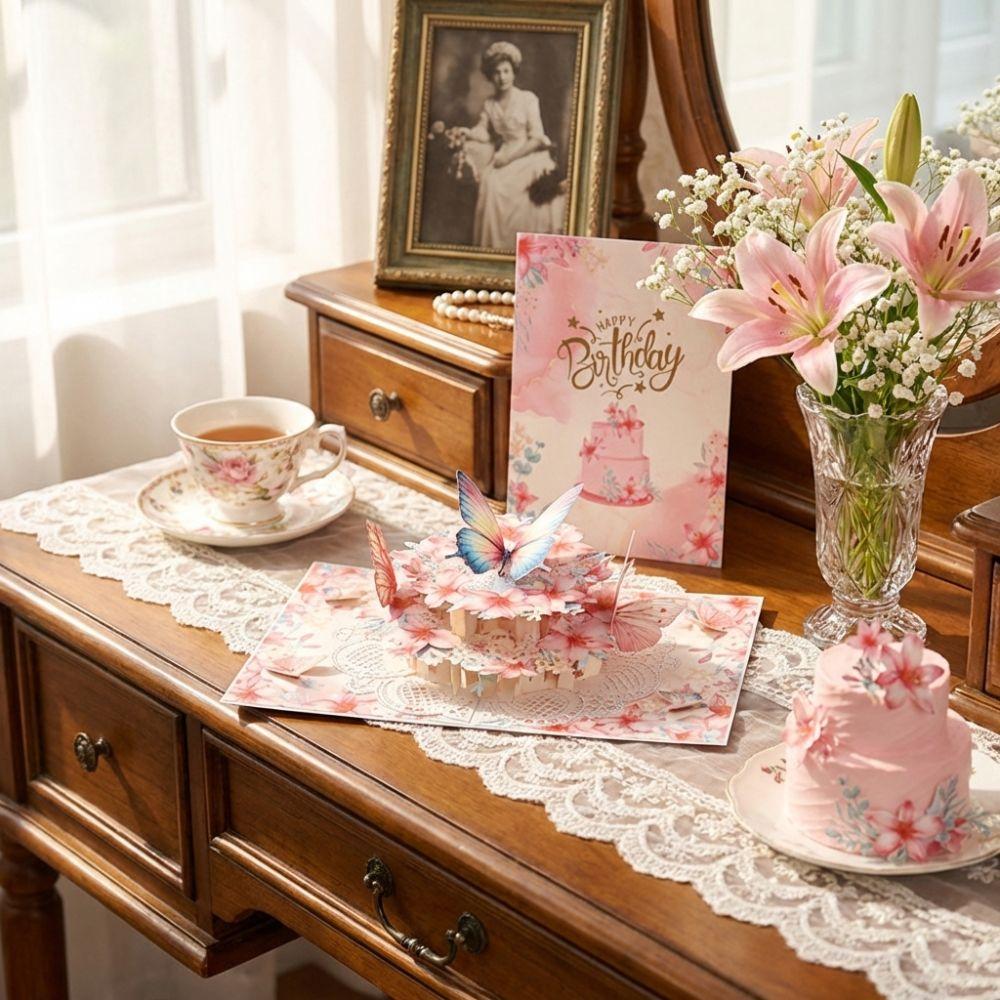 New 3D Pop-Up Cards Foldable Butterfly Flowers Birthday Greeting Card Elegant with Envelope Birthday Cards Surprise Gift