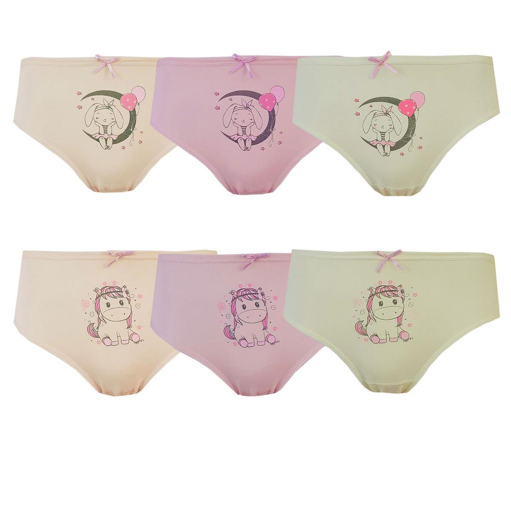 Tekkaplan 6lı Kız Çocuk Baskılı Renkli Külot Pamuklu Likralı Slip