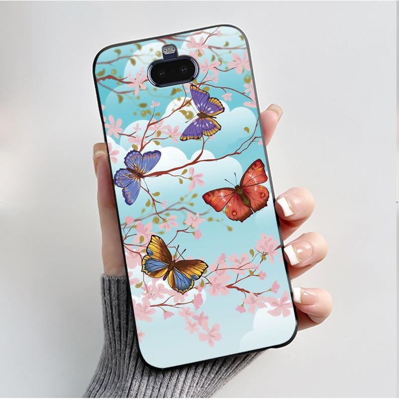 Case For Sony Xperia 20/Xperia 8/SOV42/Xperia 8 Lite Phone Case Luxury Fashion Butterfly Flowers Black Silicone Soft Back Cover