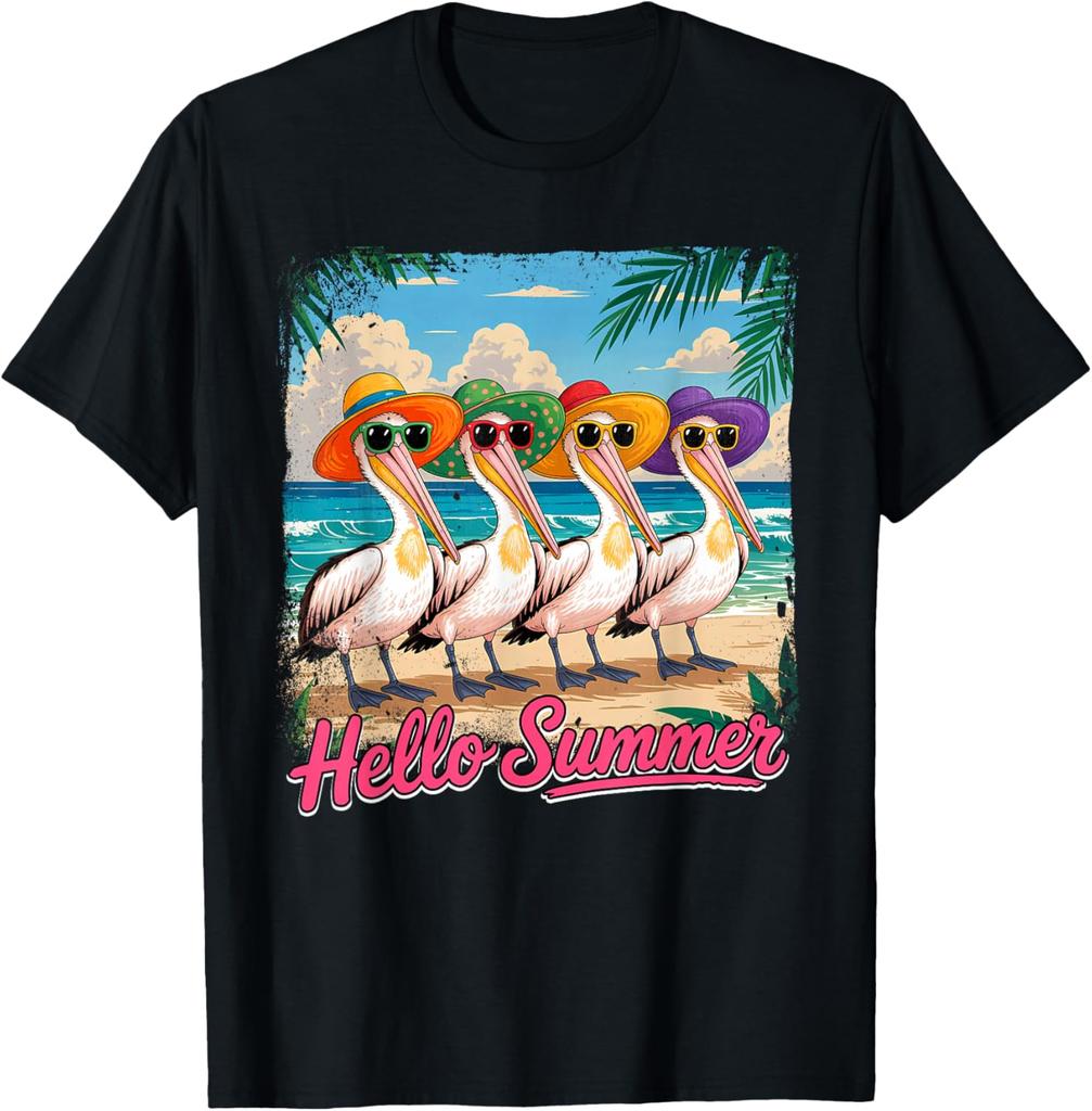 Summer Vacation Costume Group Pelicans Sunglasses On Beach T-Shirt