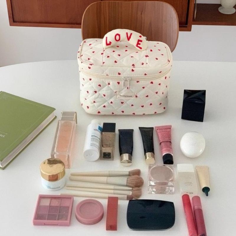 Heart Makeup Bag Handheld Large Capacity Multi-Functional Multi-Layer Portable Travel Skincare Toiletry Organizer Pouch Case
