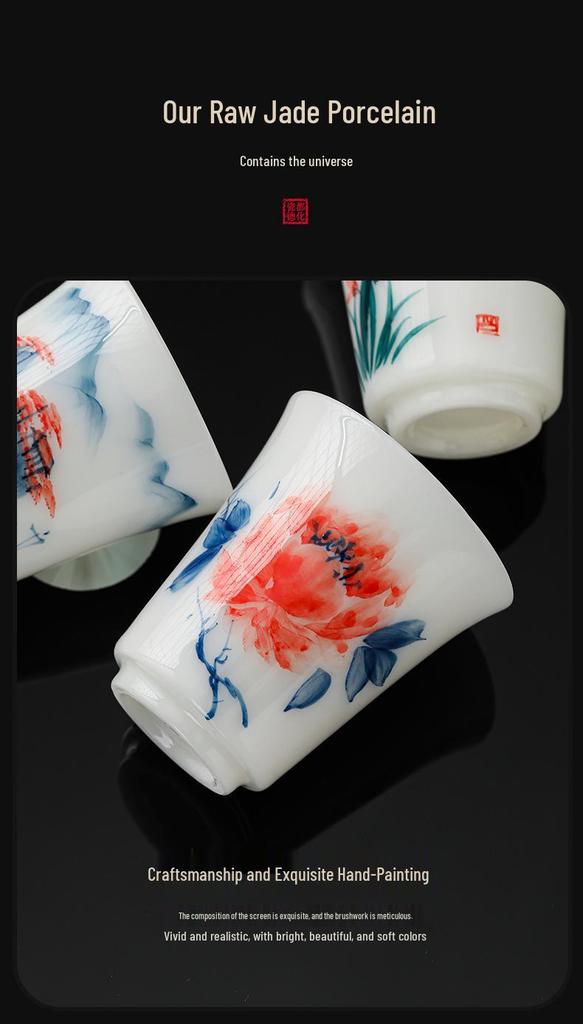 Hand-Painted Raw Jade Porcelain Tea Cup - Underglaze Blue and White Kung Fu Single Cup