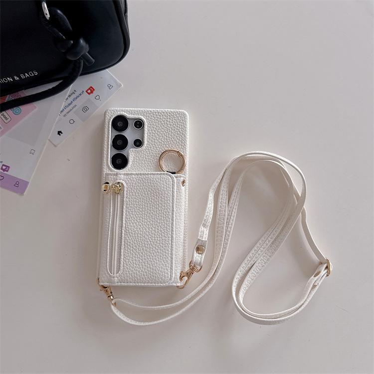Applicable To Samsung S25Ultra Mobile Phone Case, Lychee Pattern Zipper Bag S25FE Messenger Card S24plus Protective Case