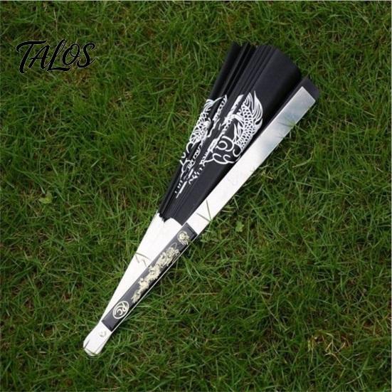 Handheld Tai Ji Fan Dual Dragon Print Loud Clack Chinese Style Portable Large Size Performance Prop Crafts Anti-rust Stainless Steel Rib Folding