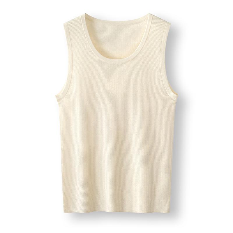 Women's Round Neck Ribbed Wool Knit Vest - Sleeveless Camisole for Autumn/Winter