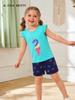 Unicorn Print Girls' Summer Short Sleeve Knit Cotton Two-Piece Set