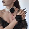 Halloween Dark Blood Pearl Beaded Necklace Female Creative Rose Flower Multi-Layer Fringed Neck Chain