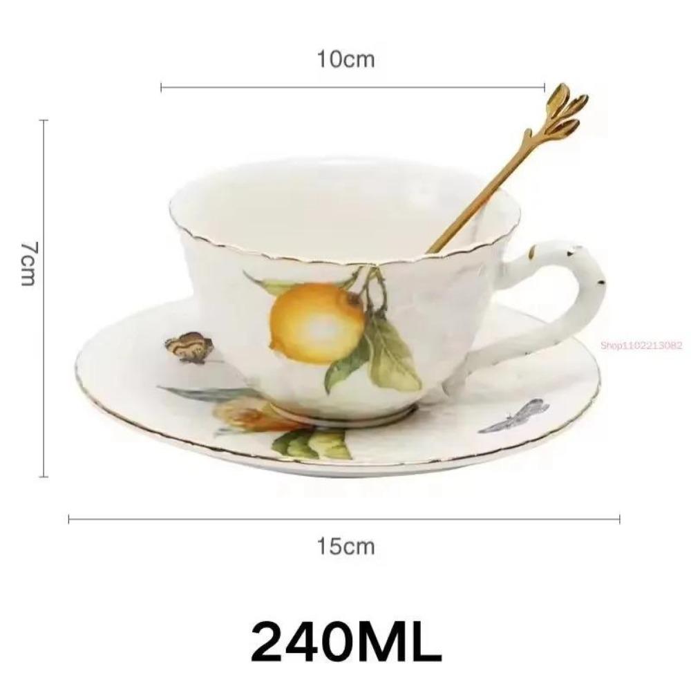 European Style Lemon Pattern Cups, Tea Cup Saucers Steak Plate Bowl Plate Dinnerware, Cute Coffee Mug Afternoon Tea Tableware