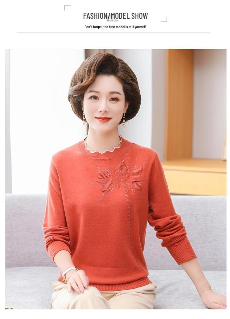 2023 Autumn/Winter Knitwear: Versatile Plus Size Loose Sweater for Middle-aged & Elderly Women - Crochet Base Layer Top for Moms