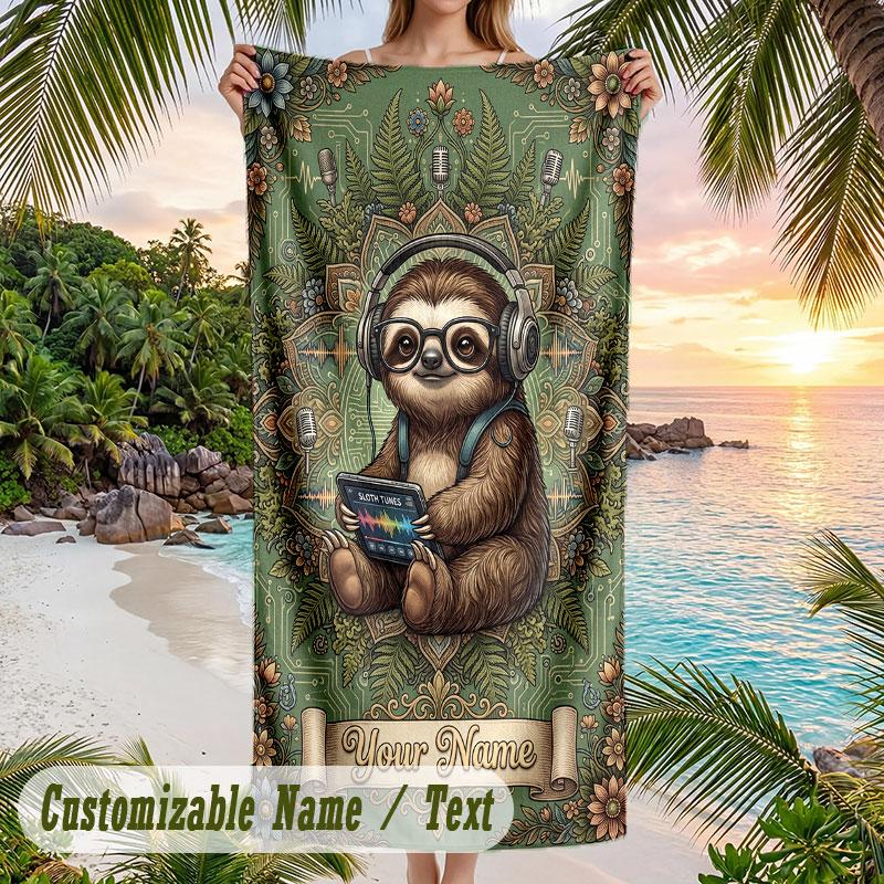 Sleepy Cat Dreams Theme Quick Dry Beach Towel Custom Name Text Print Large Sand Resistant Towel Beach Vacation