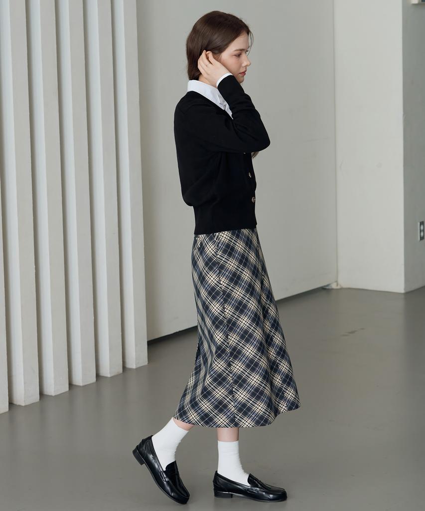Deuloupisumeon Bias Check Goldish Midi Skirt [Navy]