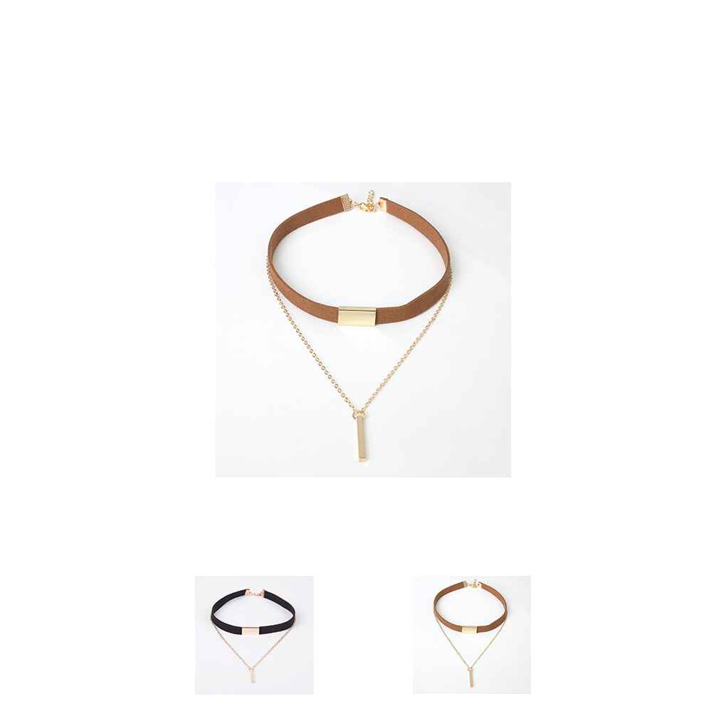 Fashion Choker Chain Strip Necklace Women Girls Double Chain Pendant Collar