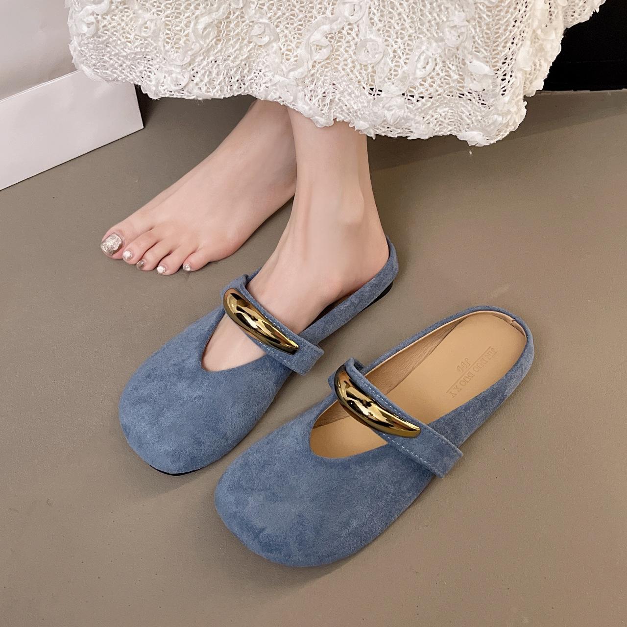 

Korean version of baotou half slippers women s 2025 new metal buckle Mary Jane shoes niche evening gentle wind grandma single shoes 40 синій